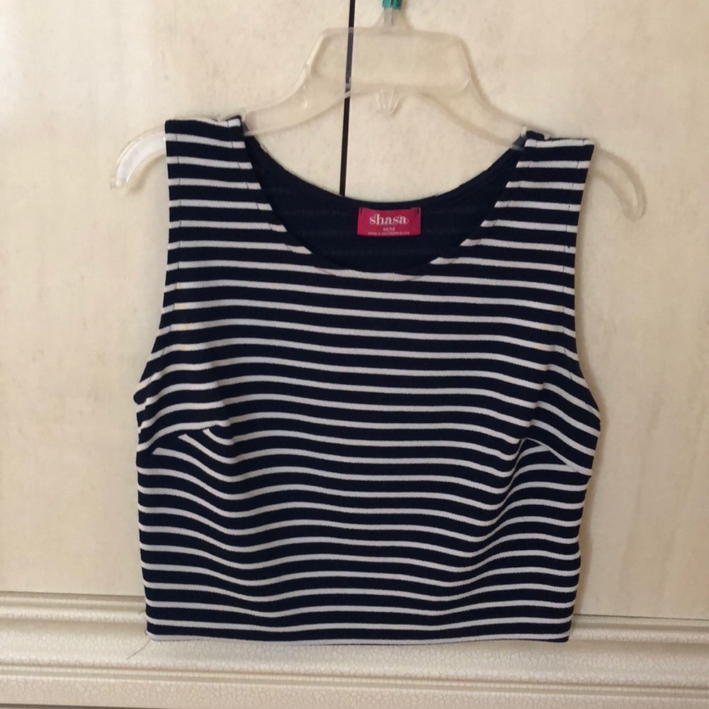 Navy and White Crop Top